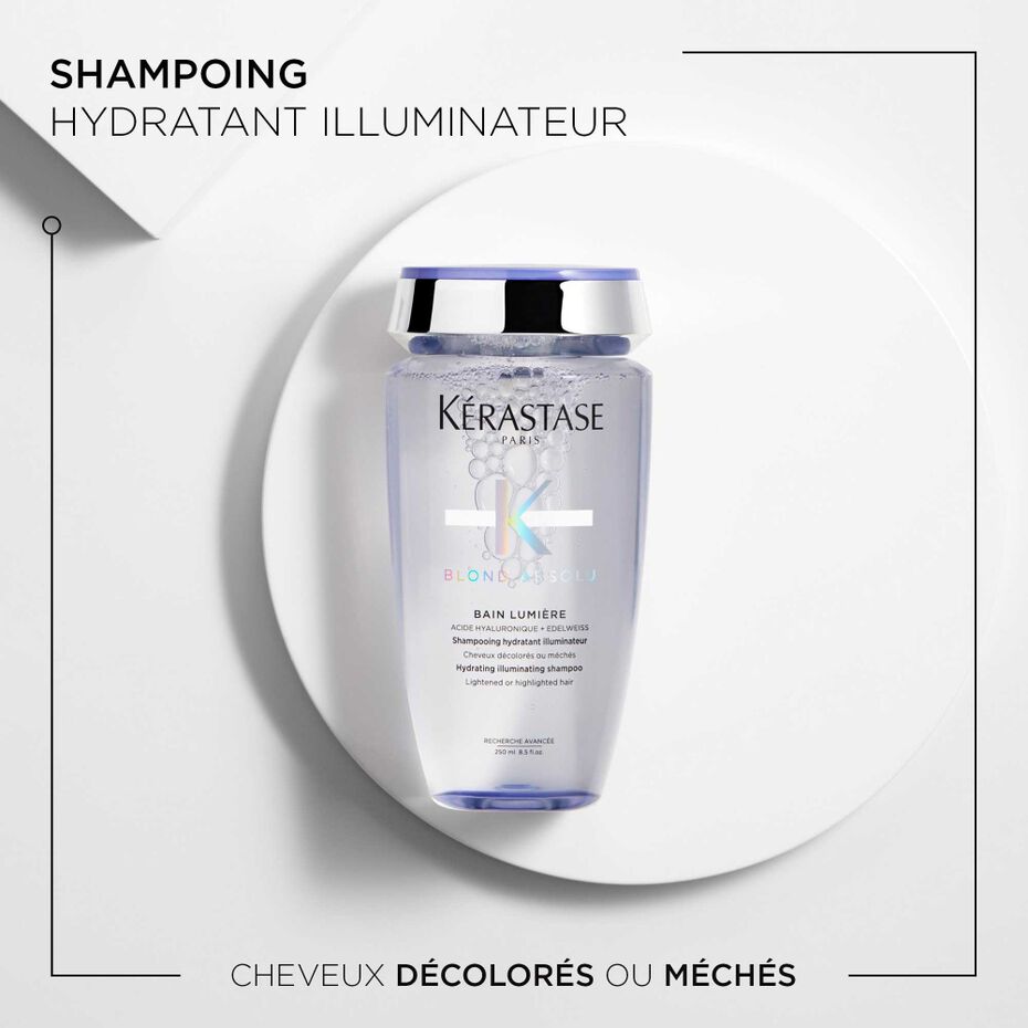KÉRASTASE | BLOND ABSOLU | BAIN LUMIÈRE | SHAMPOOING HYDRATANT ILLUMINATEUR À L’ACIDE HYALURONIQUE POUR CHEVEUX BLONDS, MÉCHÉS & DÉCOLORÉS | 250 ML