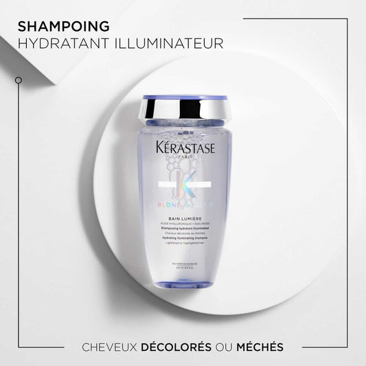 KÉRASTASE | BLOND ABSOLU | BAIN LUMIÈRE | SHAMPOOING HYDRATANT ILLUMINATEUR À L’ACIDE HYALURONIQUE POUR CHEVEUX BLONDS, MÉCHÉS & DÉCOLORÉS | 250 ML