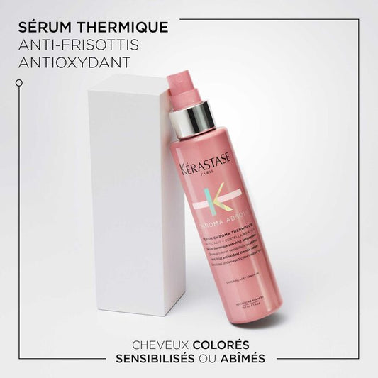 KÉRASTASE | CHROMA ABSOLU | SÉRUM CHROMA THERMIQUE | SÉRUM THERMO-PROTECTEUR HYDRATANT & ANTI-FRISOTTIS SANS RINÇAGE POUR CHEVEUX COLORÉS SENSIBILISÉS OU ABÎMÉS | 150 ML