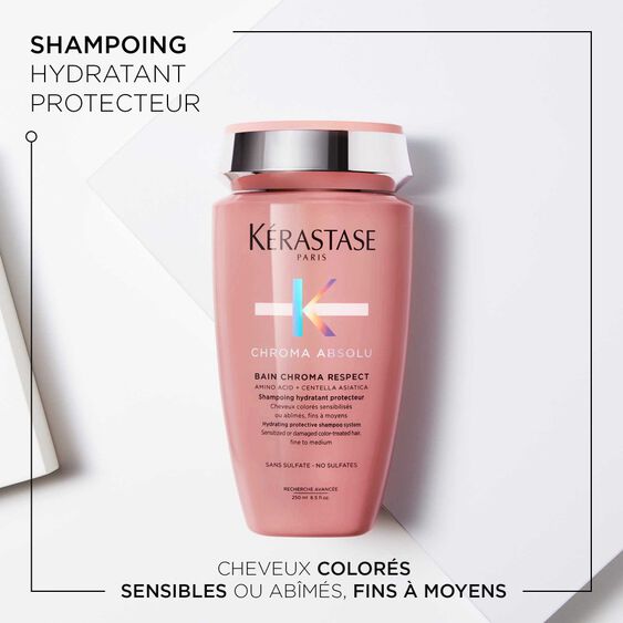 KÉRASTASE | CHROMA ABSOLU | BAIN CHROMA RESPECT | SHAMPOING HYDRATANT PROTECTEUR DOUX POUR CHEVEUX COLORÉS SENSIBILISÉS OU ABÎMÉS FINS À MOYENS | 250 ML